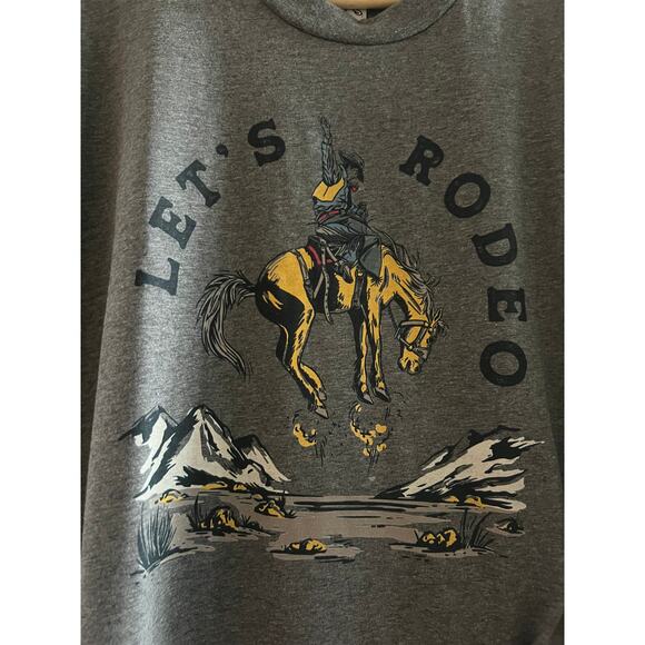 Montana Scene Let's Rodeo Cropped Cotten Tee, Size L, Western T-Shirt, NEW - Picture 4 of 4